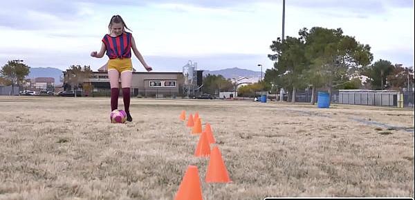  Soccer teammates Avery Black, Coco Lovelock, and Diana Grace make a naughty move on their resting coach.